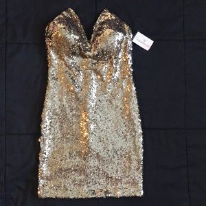 Gold sequin strapless dress